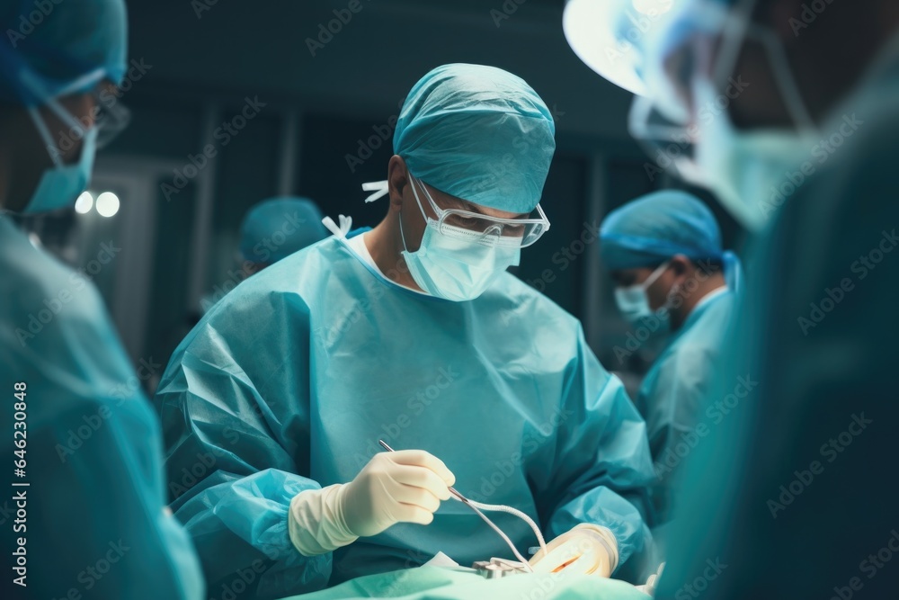 Team of surgeons in the operating room perform surgery on the patient. Team of surgeons in the operating room perform surgery on the patient.