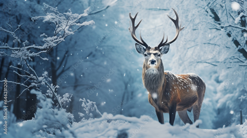 a red deer standing in the woods in the snow, stag in the snow in winter landscape, a red deer standing in the woods in the snow, stag in the snow in winter landscape,