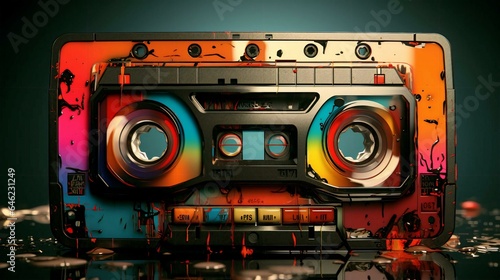 Old stylish vintage retro audio cassette poster from the 80s 90s