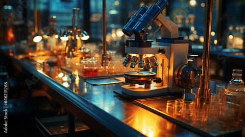 High tech futuristic digital microscope in scientific or medical laboratory for research