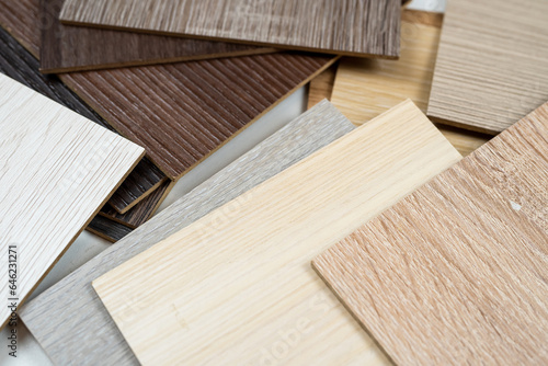 Types of parquet or oak wooden veneer sampler