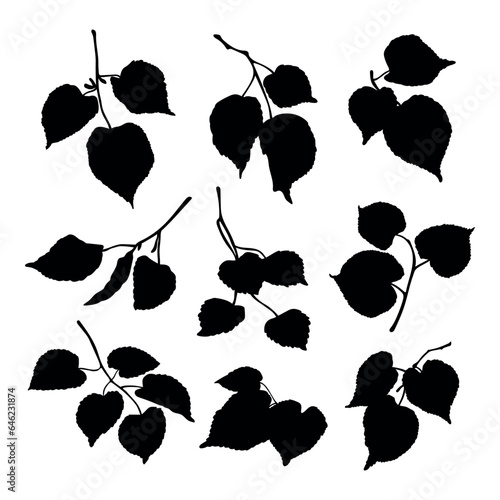 Linden leaves branches silhouette stencil templates clipart