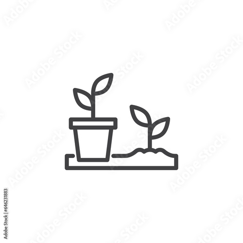 Fotomurale Seedlings pot line icon