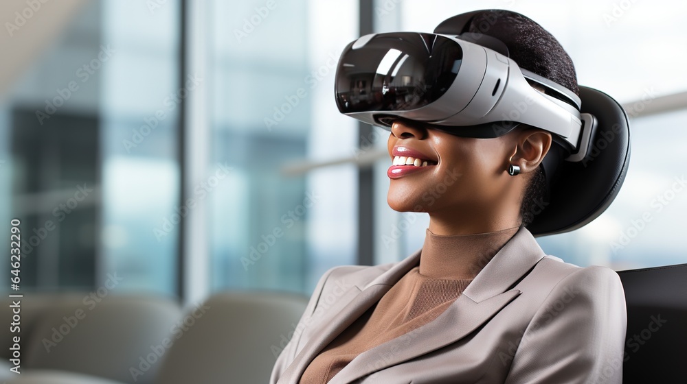 Happy Beauty Woman 30-years old using virtual reality simulator Happy Beauty Woman 30-years old using virtual reality simulator