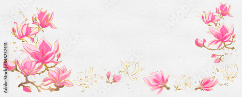 Golden botany banner Japanes. Gold sparkle Splatter background Japanes . Gold  Frame  botany Asia. Gold element on transparent background.