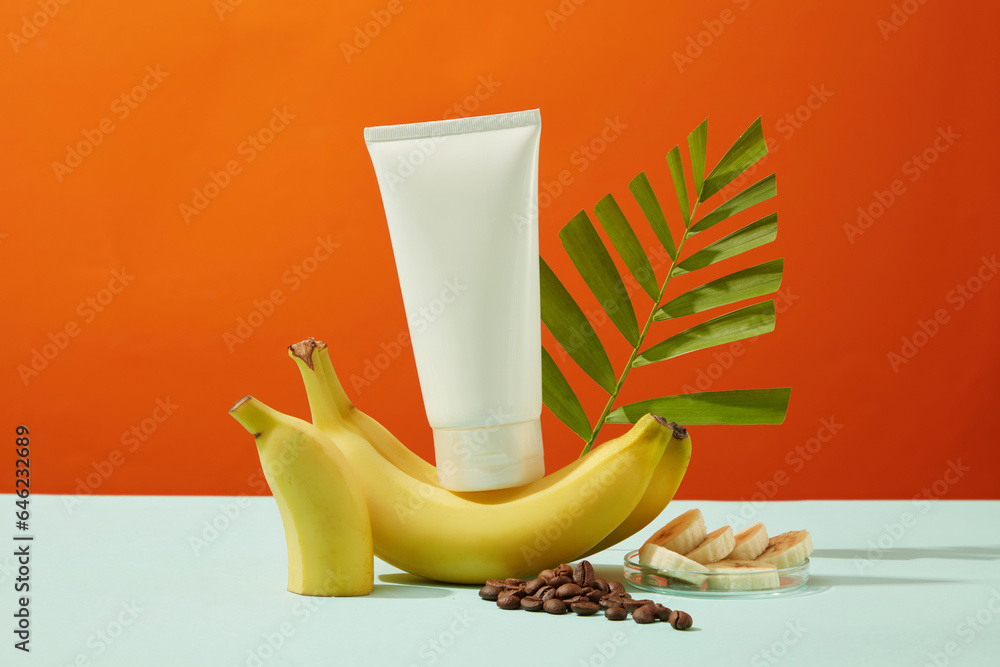 Background for presentation cosmetic of natural extract bananas and