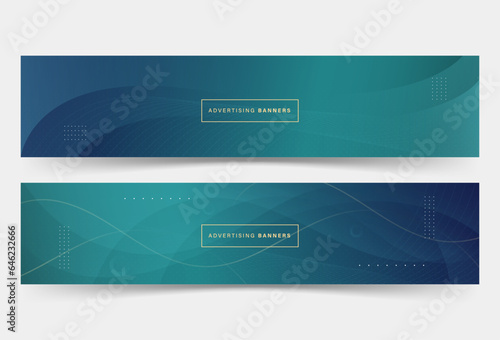 banner background advertising, colorful, 2 set, dark green and blue, line wave, abstract eps 10