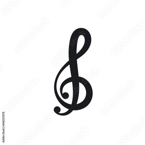 black treble clef  note icon for music and musical applications vector design