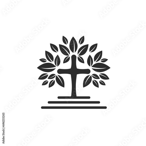 church tree cross icon vector concept design template