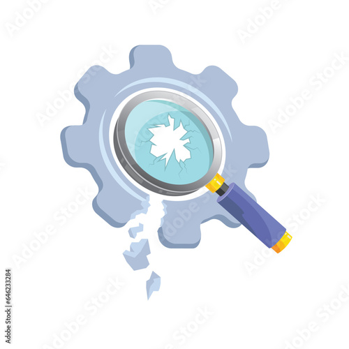 magnifying and gear broken icon of search engine error and page not found vector concept design template
