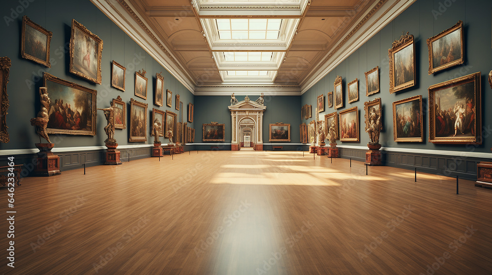 empty gallerys in museum. 3d museum interior design. Generative AI