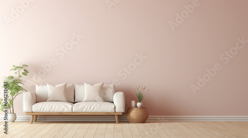 Empty home interior beautifull pink wall mock up 3d rendering interior space design. Generative AI photo