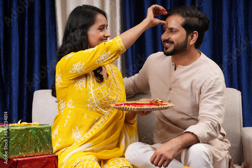 Young brother and sister celebrating Raksha Bandhan,Bhai Dooj