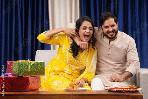 Young couple celebrating festival