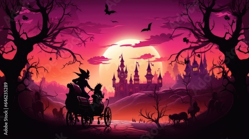 spooky fun with halloween witch. dark night halloween silhouette background