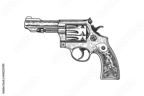 Vintage revolver sketch hand drawn in doodle style. Vector illustration design.