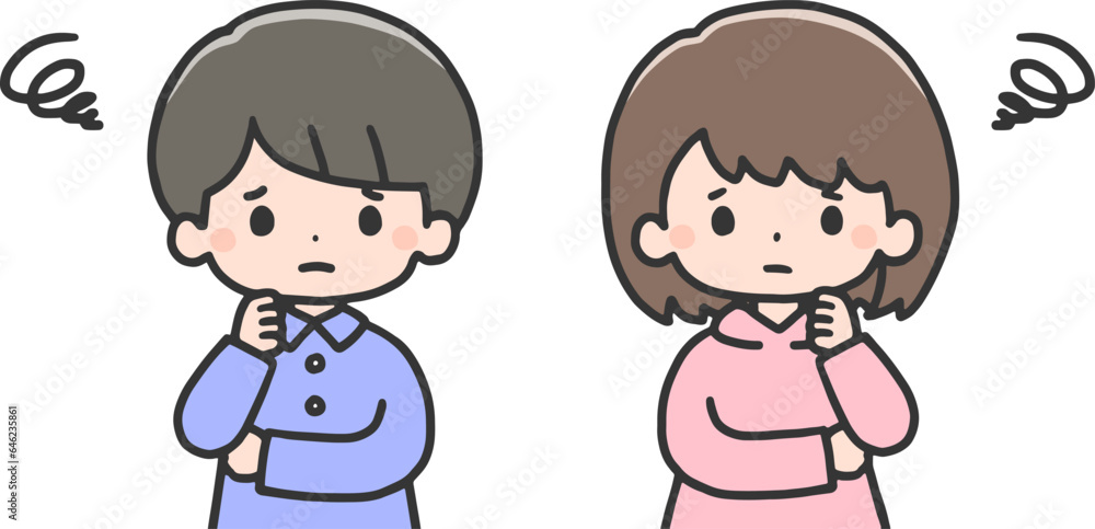 困った表情の子どもたち　上半身