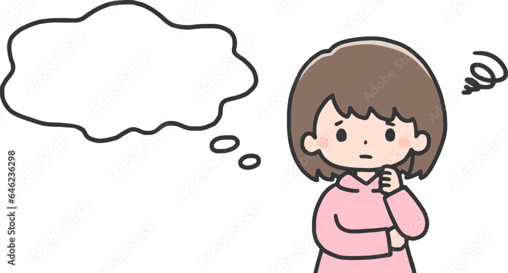 困った表情で考え事をする女の子 困った表情で考え事をする女の子