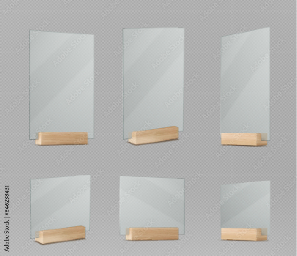 Menu and card stand mockup with wooden base and acrylic display ...
