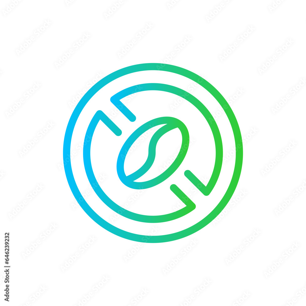 No caffeine healthy lifestyle icon with blue and green gradient outline style. no, coffee, caffeine, sign, symbol, label, drink. Vector Illustration
