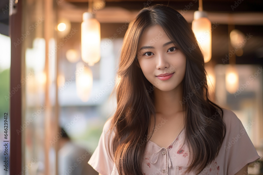 custom made wallpaper toronto digitalSlim Sexy woman in orange monotone sensual post long red brown with light Bokeh rim light background, Happy woman on the sunset. Generative AI.