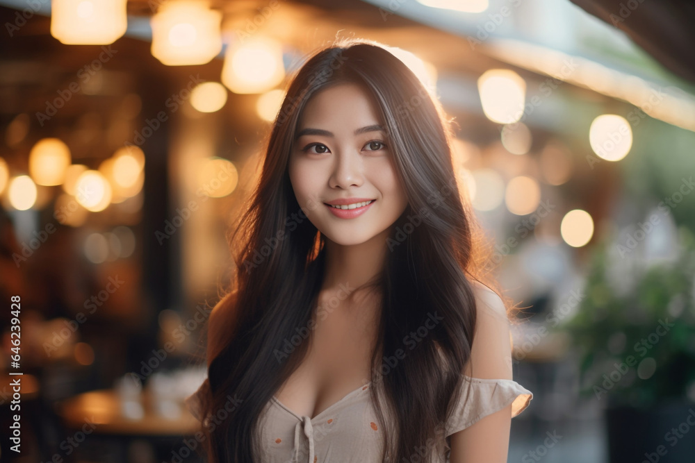 Slim Sexy woman in orange monotone sensual post long red brown with light Bokeh rim light background, Happy woman on the sunset. Generative AI. Slim Sexy woman in orange monotone sensual post long red brown with light Bokeh rim light background, Happy woman on the sunset. Generative AI.