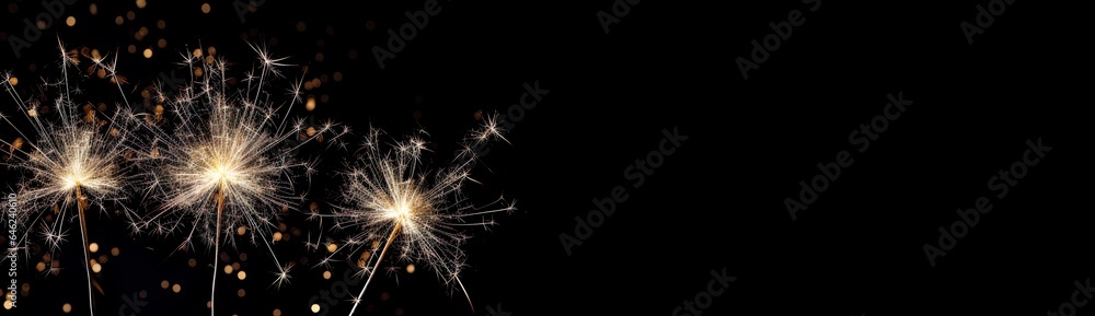 Sparkler glowing, burning on a black background. Celebrate a small firework in the night for birthday, New Year and party.