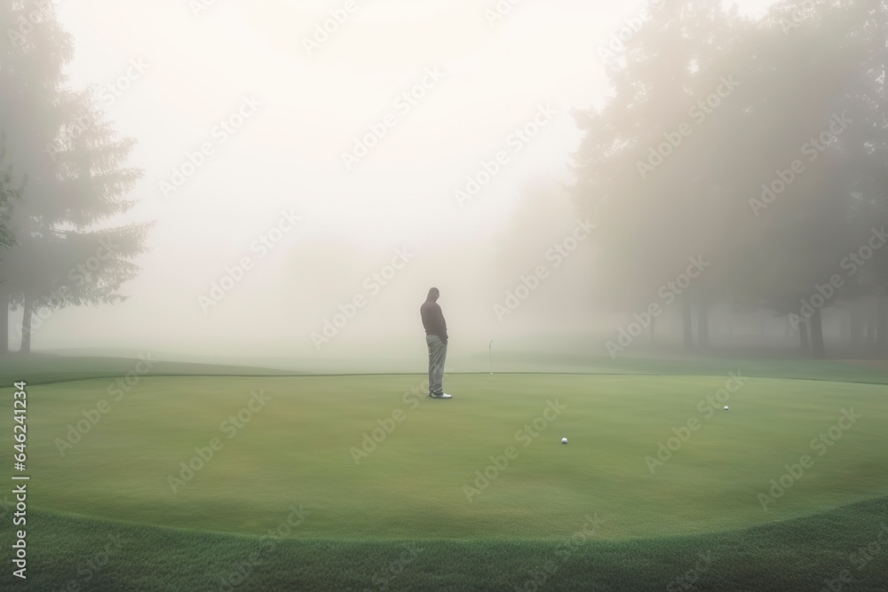 A lone golfer on the course.