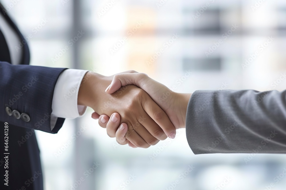 Close-up of a handshake between two male executives, closing a deal, blurred background. Close-up of a handshake between two male executives, closing a deal, blurred background.