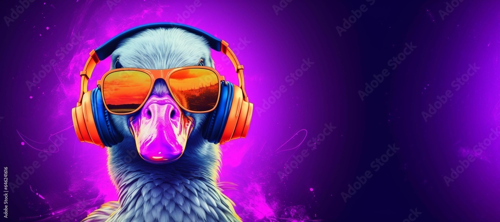 DJ Duck with headphones and sunglasses
