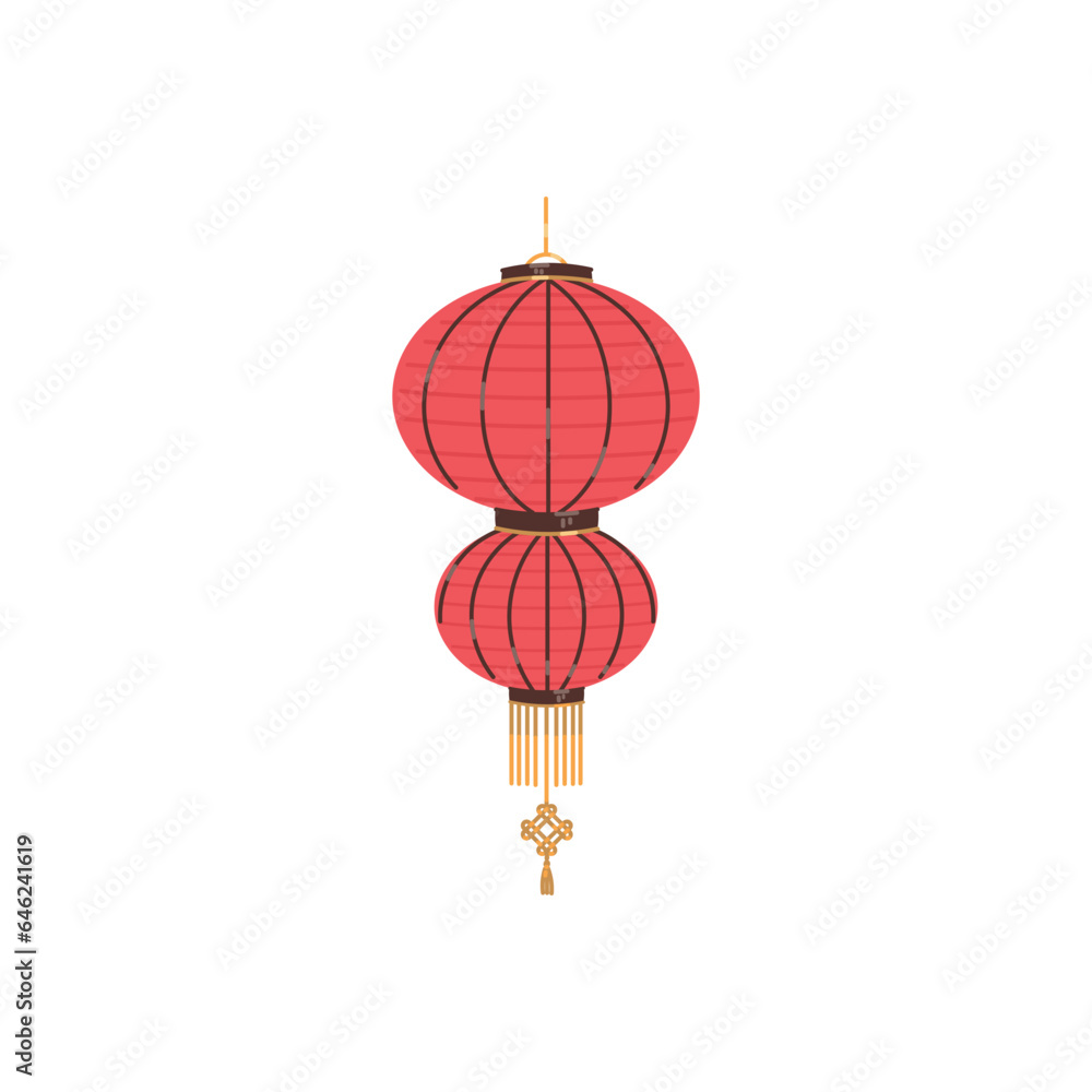 Obraz premium Vector illustration of Japanese or Chinese paper lanterns the shape of two circles for happy mid-autumn festival or chinese new year, isolated on white background