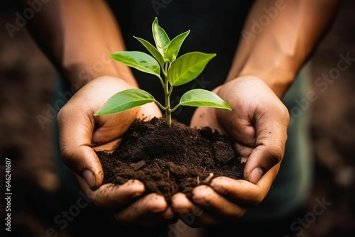 Hands holding a plant. Concept of environment and growth