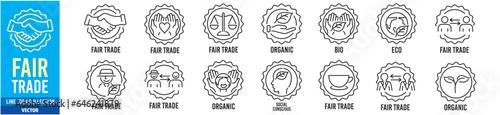 Fair Trade Organic Eco Bio Ethical Vitamin Biodegradable icon collection set editable stroke vector