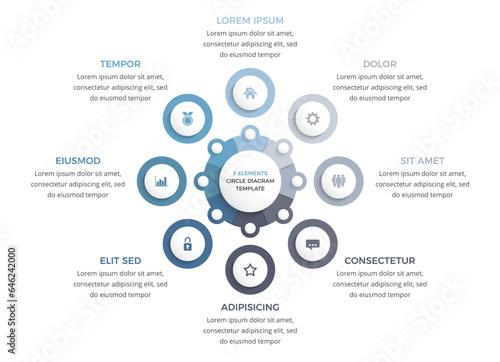 Circle infographic template with eight elements elements, business infographics, vector eps10 illustration