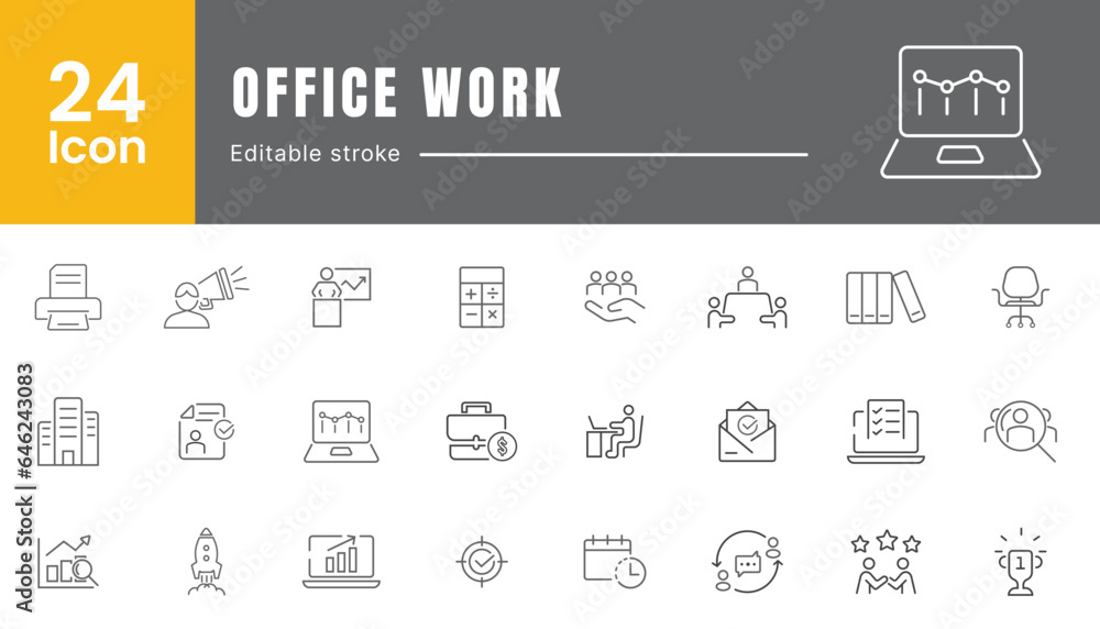 Set of web icons in line style. Office work icons for web and mobile app. Job, management, meeting, outline, presentation, teamwork, etc. Set of web icons in line style. Office work icons for web and mobile app. Job, management, meeting, outline, presentation, teamwork, etc.