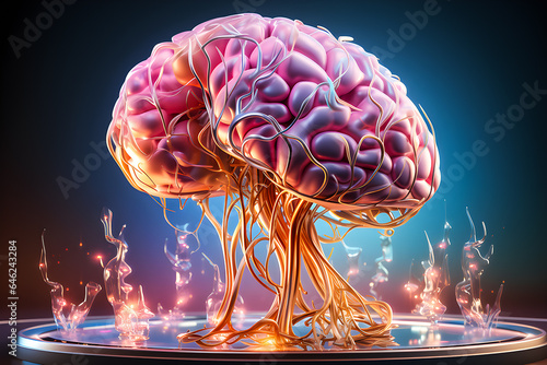 Fantastic neural model of the human brain, scientific concepts 3D  illustration  generate AI photo