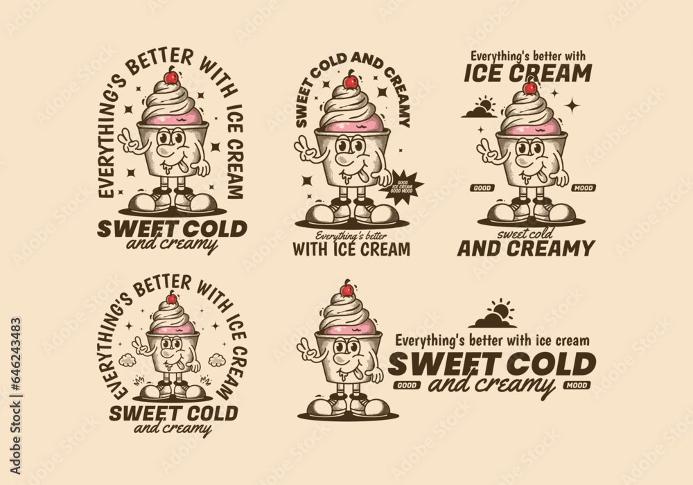 Sweet cold and creamy, everything's better with ice cream. Mascot character illustration of ice cream cup