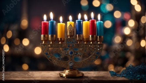 Hanukkah Menorah with Bokeh background.