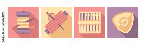 Sewing Tool and Equipment Icons for Needlework Vector Set photo