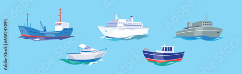 Yacht and Boat Sailing in Blue Sea Water Vector Set © topvectors