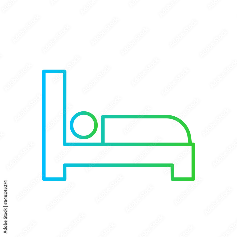 Sleep hotel icon with blue and green gradient outline style. sleep, symbol, sign, dream, relaxation, night, bed. Vector illustration Sleep hotel icon with blue and green gradient outline style. sleep, symbol, sign, dream, relaxation, night, bed. Vector illustration
