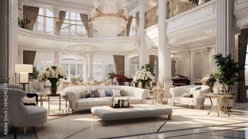 Luxurious living room interior in a 3D rendered luxury home © Pretty Panda