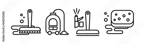 Household Cleaning Service Simple Line Icon Vector Set