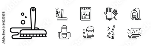 Household Cleaning Service Simple Line Icon Vector Set