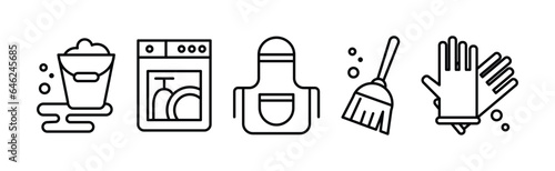 Household Cleaning Service Simple Line Icon Vector Set