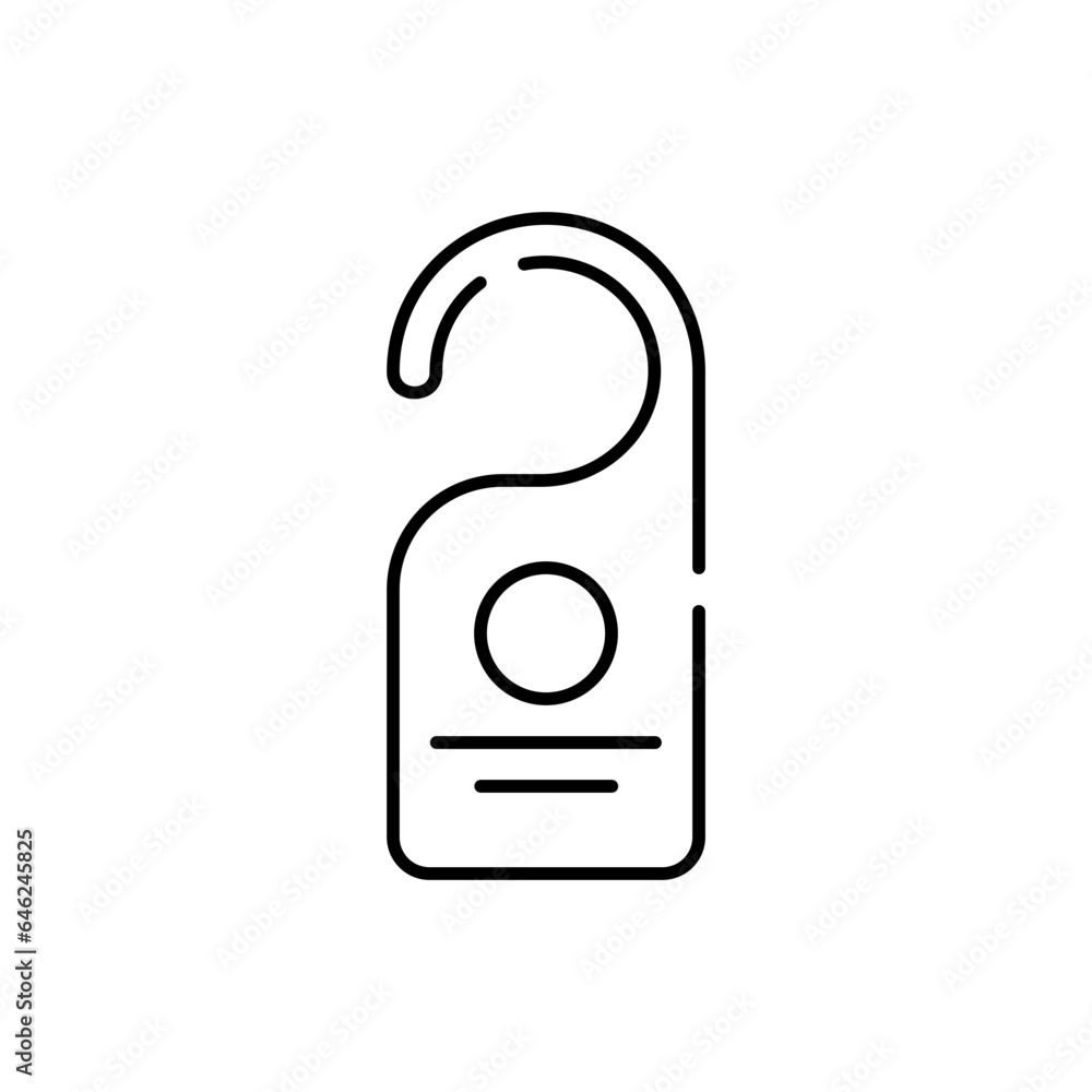 Door hanger hotel icon with black outline. door, hotel, service, handle, hanger, disturb, privacy. Vector illustration Door hanger hotel icon with black outline. door, hotel, service, handle, hanger, disturb, privacy. Vector illustration