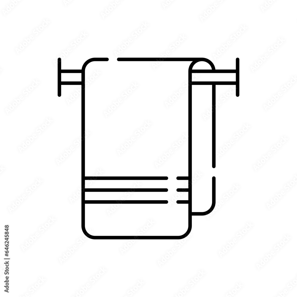 Towel hotel icon with black outline. towel, white, soft, clean, bathroom, cotton, cloth. Vector illustration Towel hotel icon with black outline. towel, white, soft, clean, bathroom, cotton, cloth. Vector illustration
