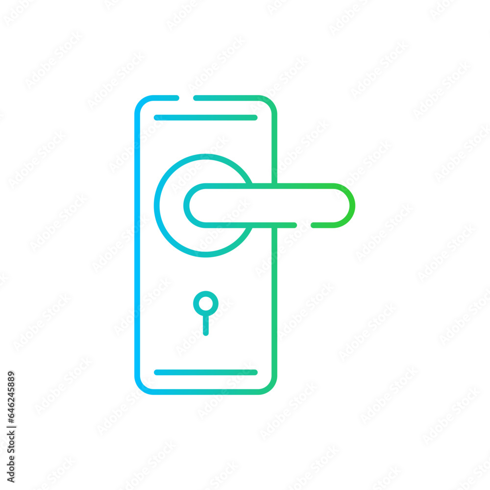 Door lock hotel icon with blue and green gradient outline. door,hotel, entrance, lock, security, handle, open,. Vector illustration Door lock hotel icon with blue and green gradient outline. door,hotel, entrance, lock, security, handle, open,. Vector illustration