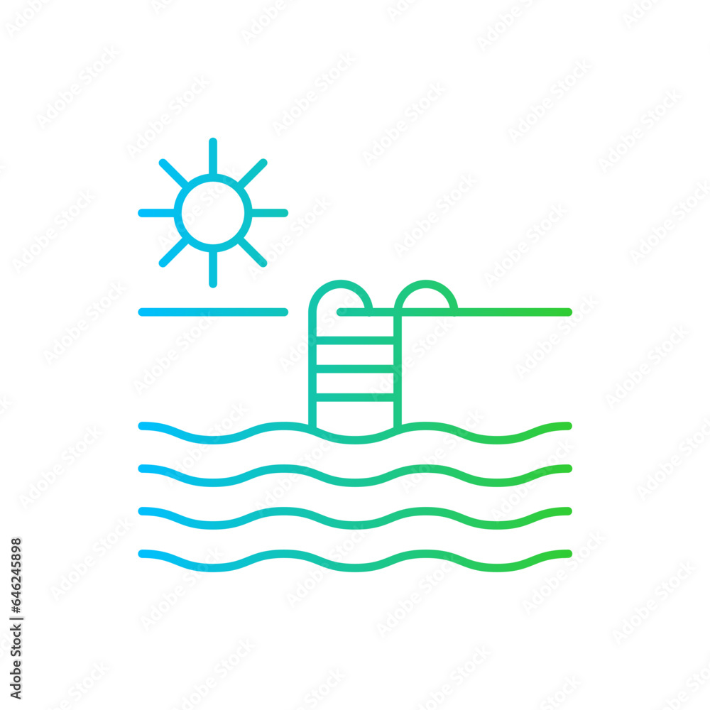 Pool hotel icon with blue and green gradient outline. summer, pool, water, blue, vacation, swimming, holiday. Vector illustration Pool hotel icon with blue and green gradient outline. summer, pool, water, blue, vacation, swimming, holiday. Vector illustration