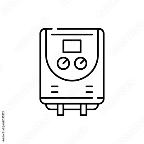 Water heater hotel icon with black outline. water, home, boiler, heater, hot, energy, plumbing. Vector illustration